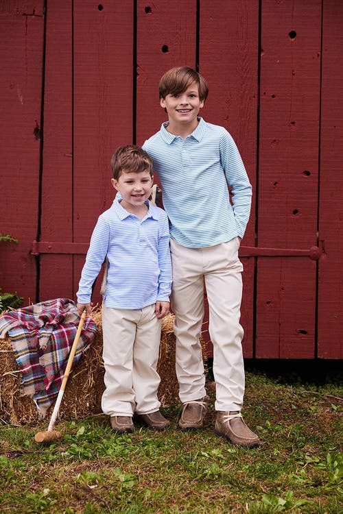 Little English Kids' Striped Long Sleeve Polo In Blue