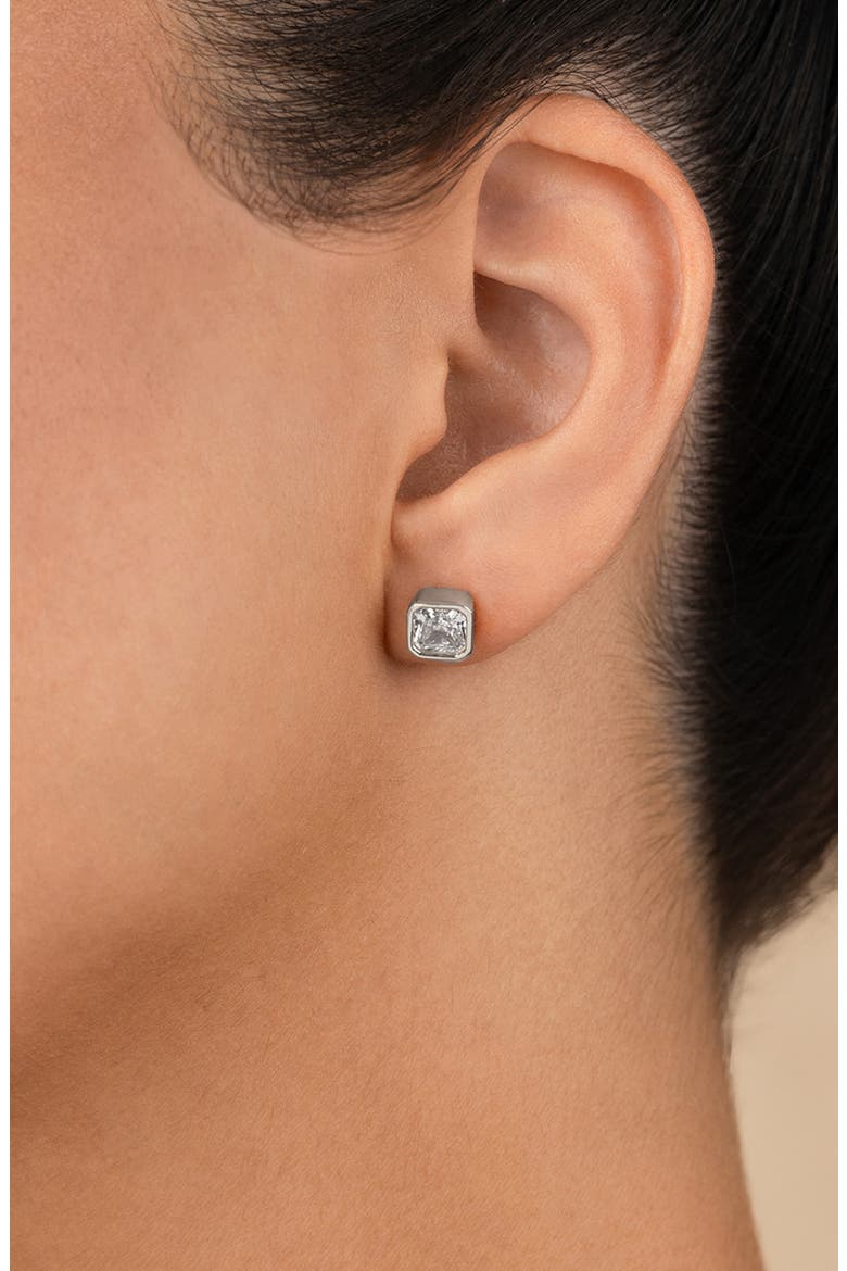 Asscher-Cut Cubic Zirconia Stud Earrings, Alternate, color, SILVER