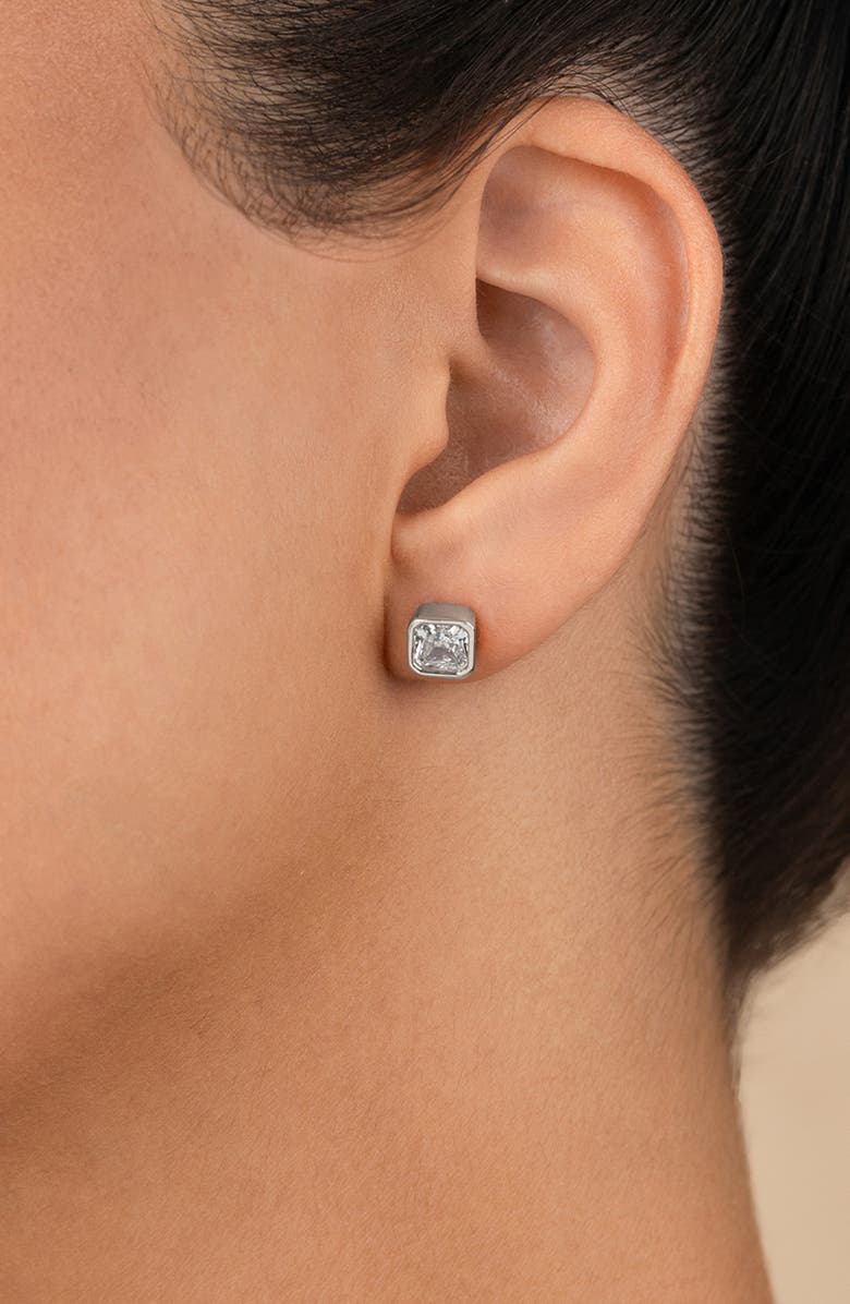 Sterling Forever Asscher-Cut Cubic Zirconia Stud Earrings, Alternate, color, Silver