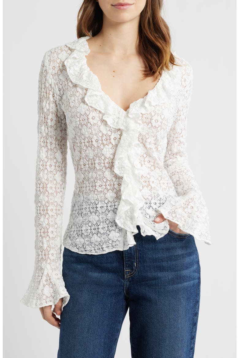 The Gabriella Ruffle Lace Top, Main, color, WHITE