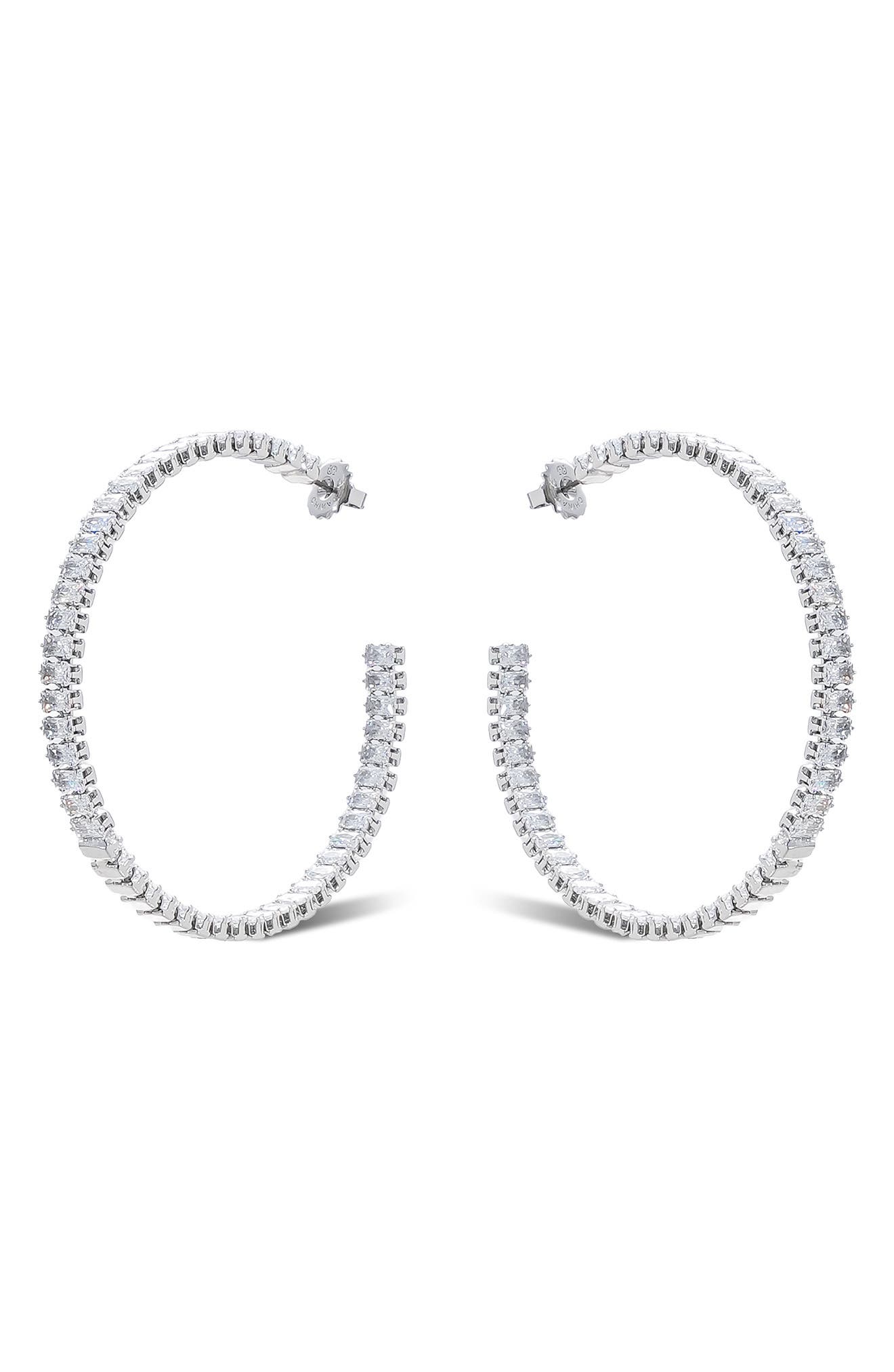 RIVKA FRIEDMAN White Rhodium Plated Cubic Zirconia Hoop Earrings