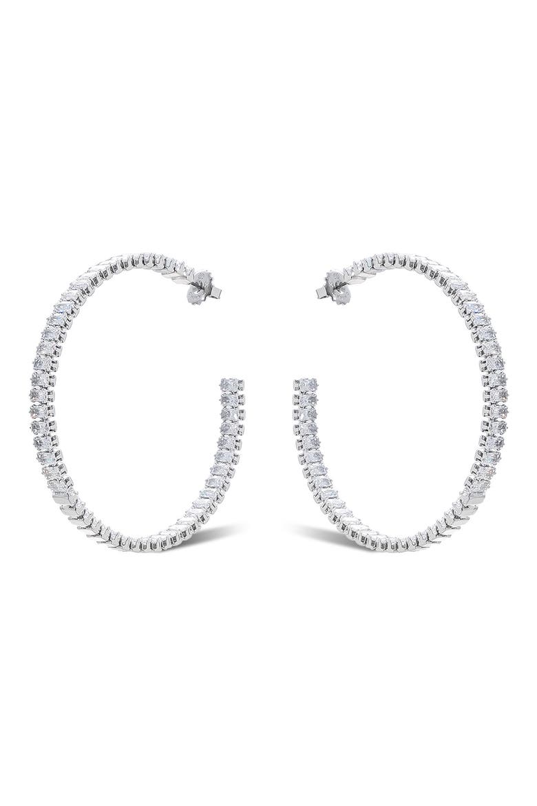 White Rhodium Plated Cubic Zirconia Hoop Earrings, Main, color, WHITE RHODIUM