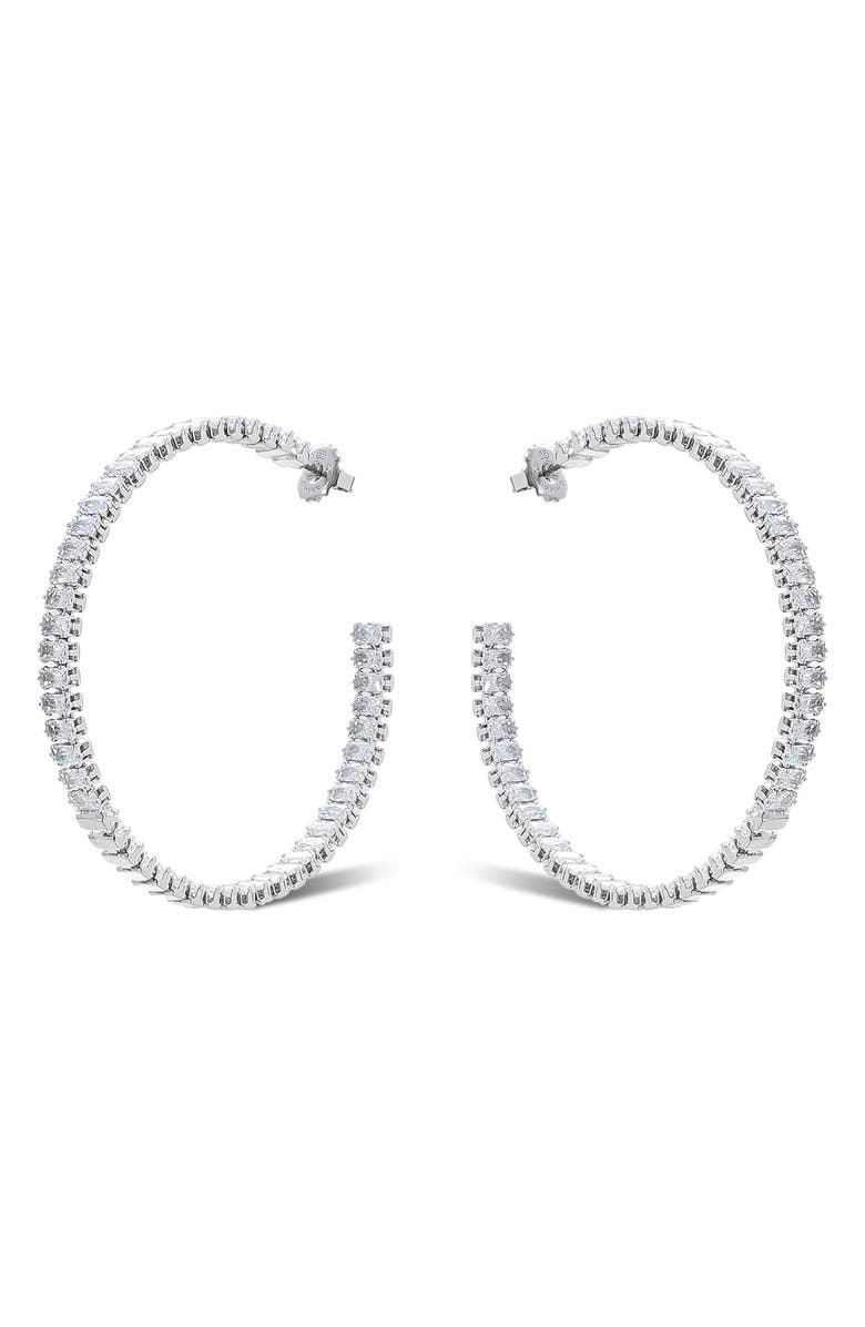 RIVKA FRIEDMAN White Rhodium Plated Cubic Zirconia Hoop Earrings, Main, color, White Rhodium