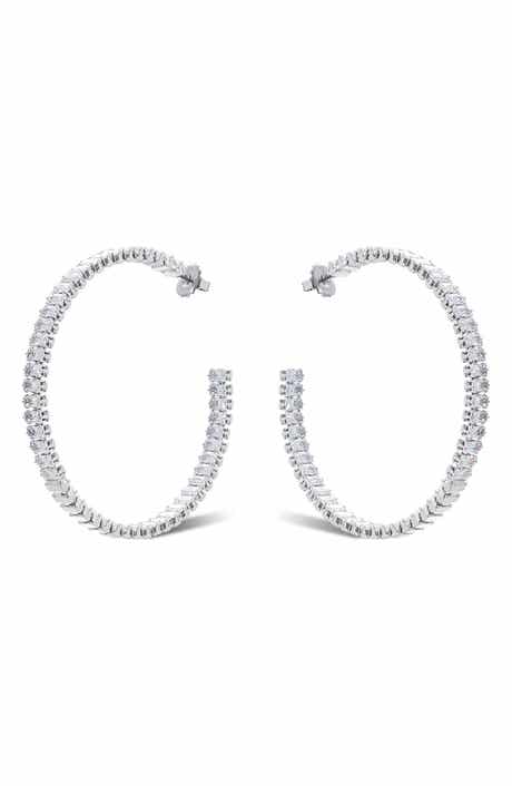 RIVKA FRIEDMAN White Rhodium Plated Cubic Zirconia Hoop Earrings