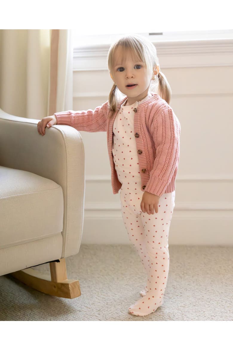 Oversized Cable-Knit Cardigan Sweater, Alternate, color, Pink