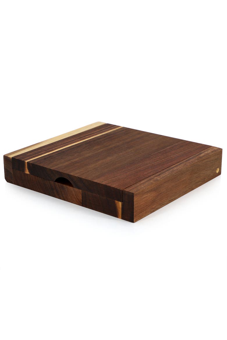 Acacia Wood 5 Piece Square Cheese Board with Knife Set, Alternate, color, Acacia