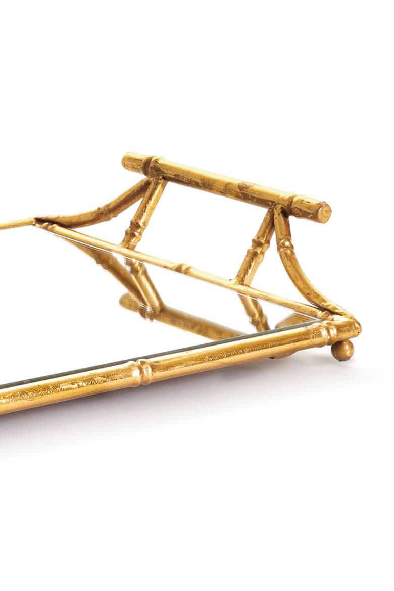 Daphne Mirrored Premium Gold Decorative Table Tabletop Tray w/ Raised Handles, Alternate, color, Gold