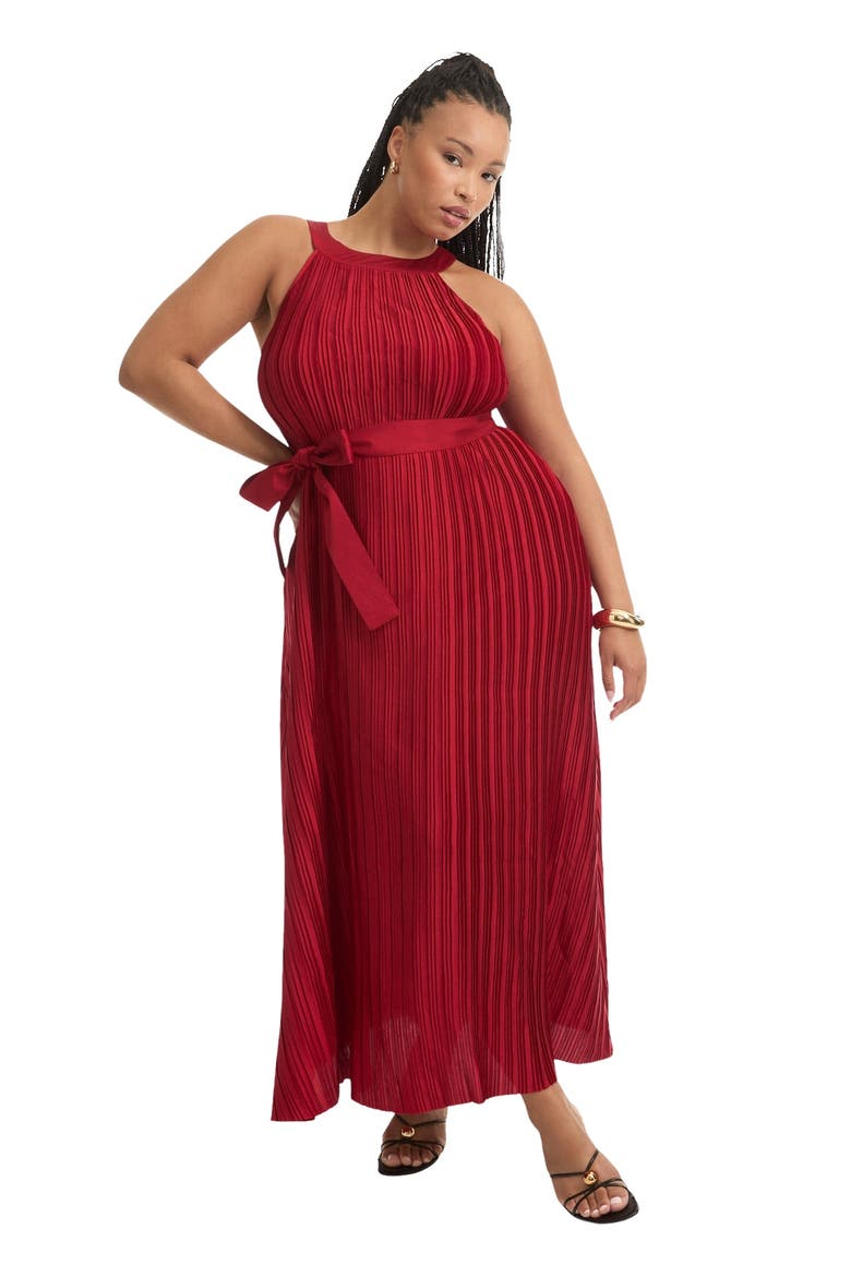 Pleated Halter Maxi Dress, Main, color, BOLD RED