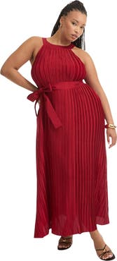 June + Vie Pleated Halter Maxi Dress