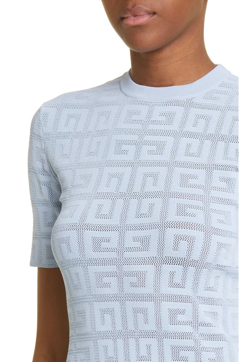 4G Jacquard Knit Short Sleeve Sweater, Alternate, color, 453-BABY BLUE