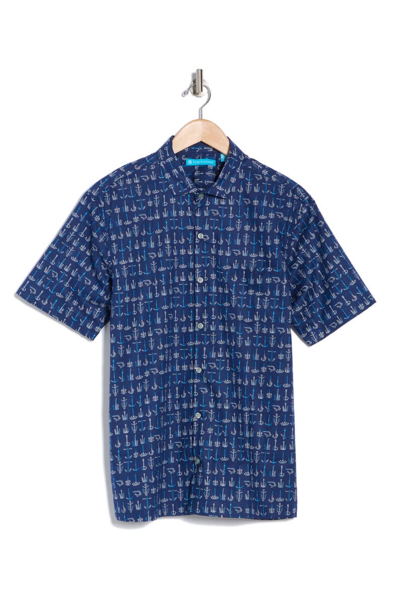 Tori Richard Anchor Management Short Sleeve Button-Up Shirt, Alternate, color, Navy