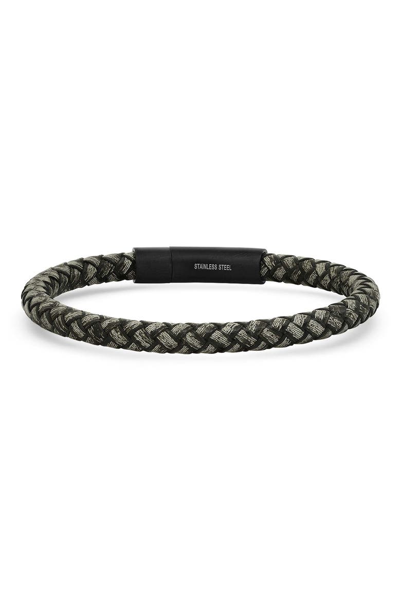 Men's Braided Leather Bracelet, Main, color, BLACK/ GRAY