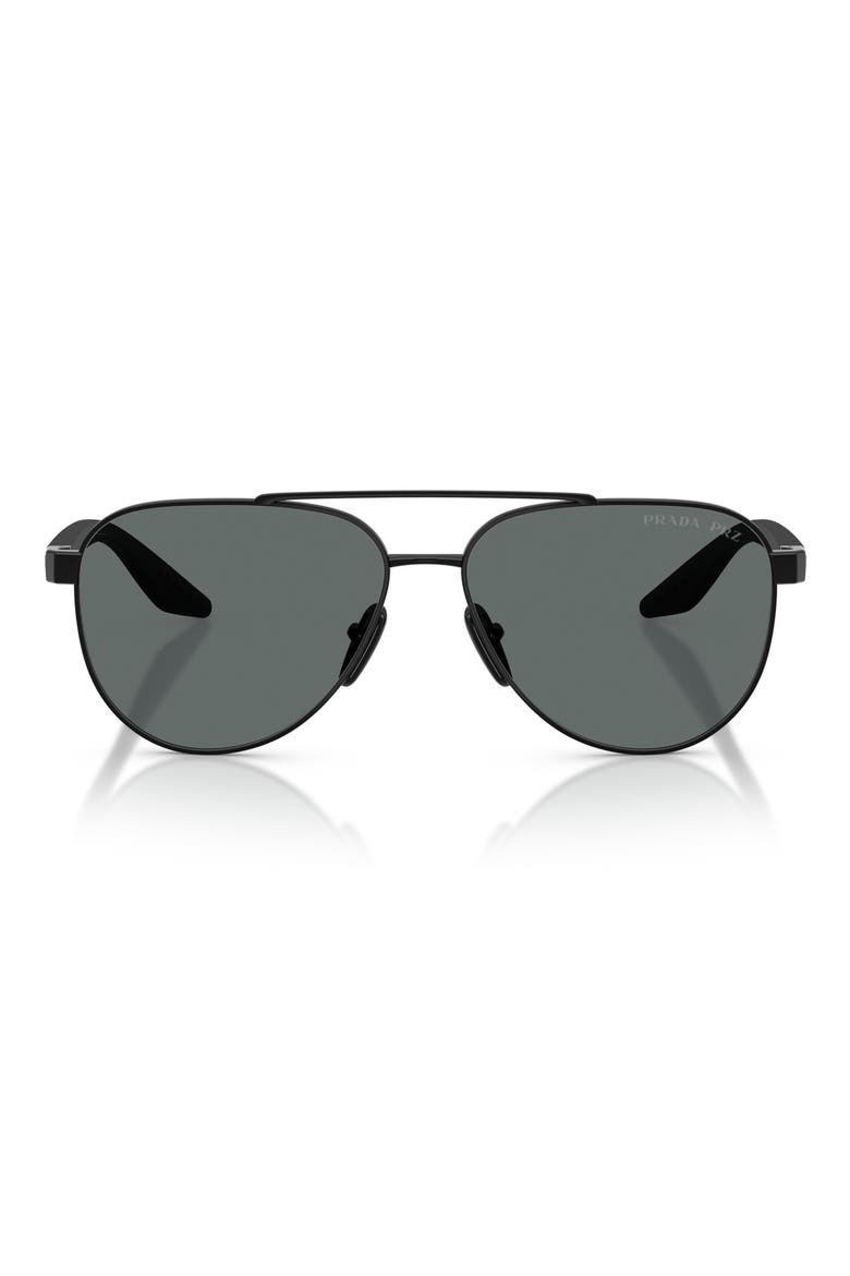 58mm Polarized Pilot Sunglasses, Main, color, BLACK