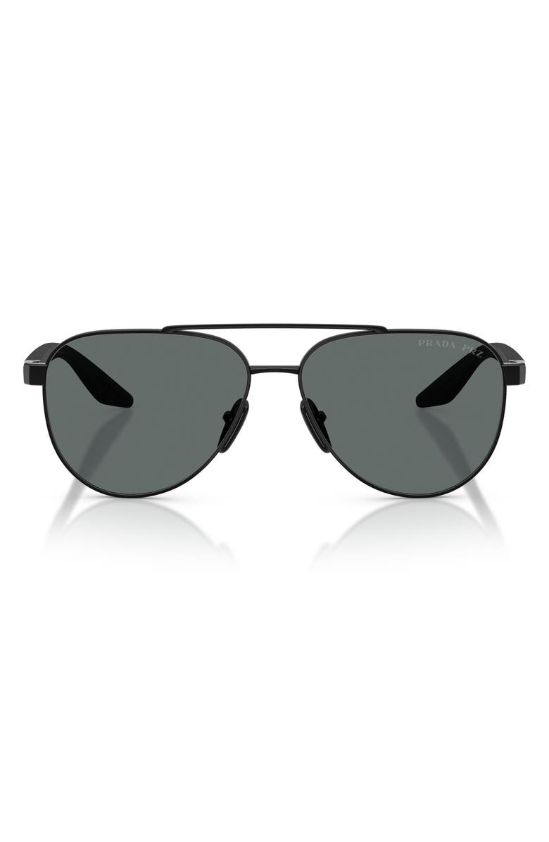Prada Linea Rossa 58mm Polarized Pilot Sunglasses, Main, color, Black