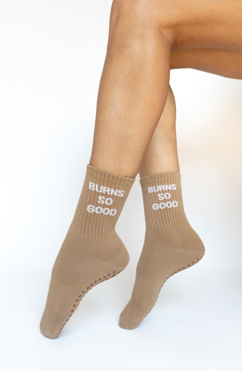 Pilates University 1883 Assorted 2-Pack Nonslip Grip Crew Socks, Alternate, color, Mocha/ Espresso