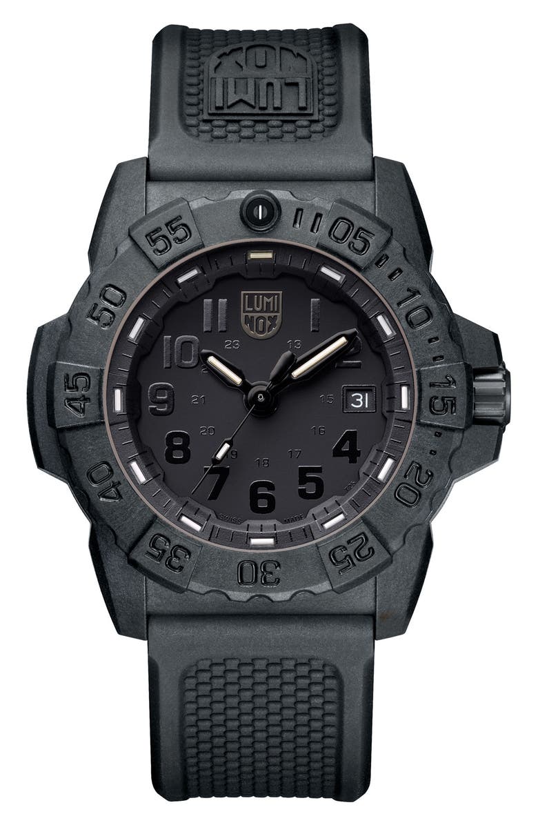 LUMINOX Navy SEAL Trident 3500 Silicone Strap Watch, 45mm, Main, color, 