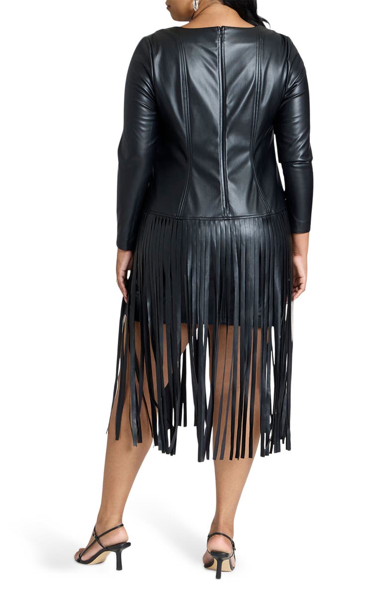 ELOQUII Faux Leather Fringe Dress, Alternate, color, 