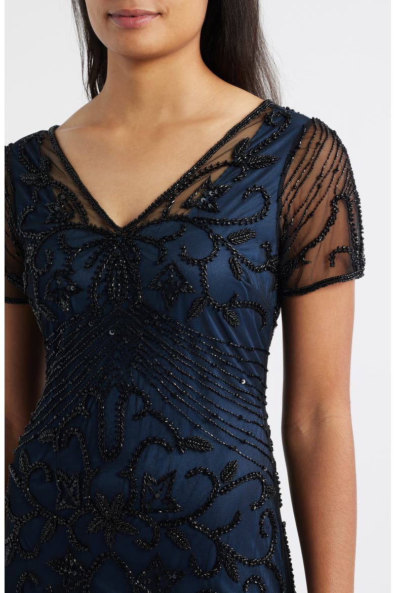 Beaded Mesh Column Gown, Alternate, color, NEPTUNE