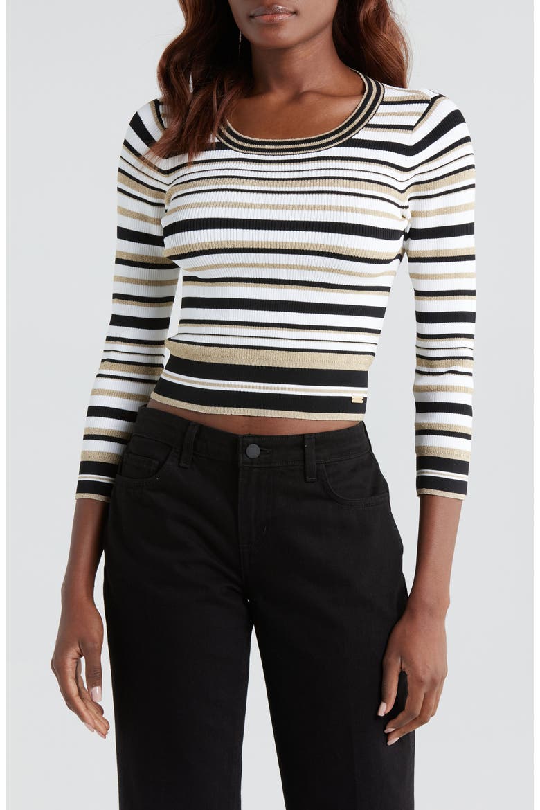 Yukio Stripe Crewneck Top, Main, color, WHITE/ BLACK/ GOLD STRIPE