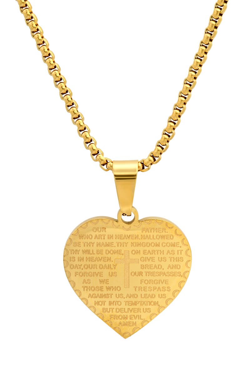 HMY JEWELRY Stainless Steel Prayer Pendant Necklace, Alternate, color, Yellow