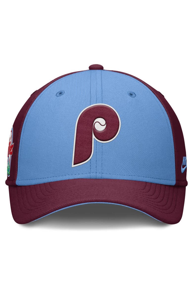 Nike Men's Nike Burgundy/Light Blue Philadelphia Phillies Rise Swoosh Performance Flex Hat, Alternate, color, 
