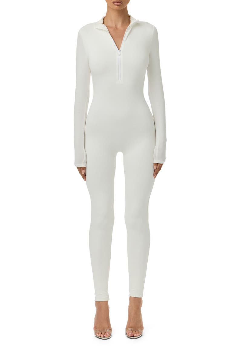 Naked Wardrobe Quarter Zip Jumpsuit, Alternate, color, White