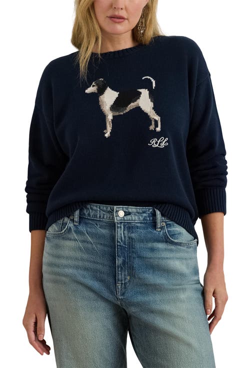 Intarsia Beagle Cotton Sweater (Plus)