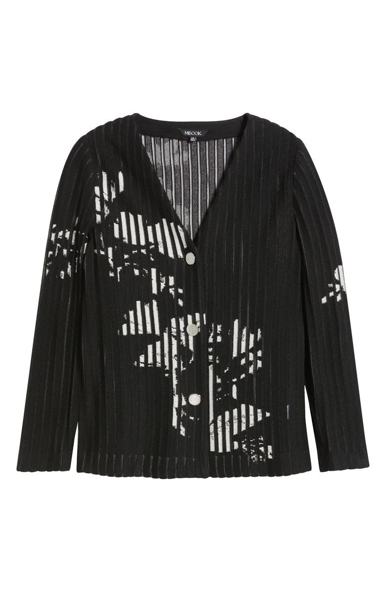 Misook Abstract Print Sheer Stripe Cardigan, Alternate, color, 