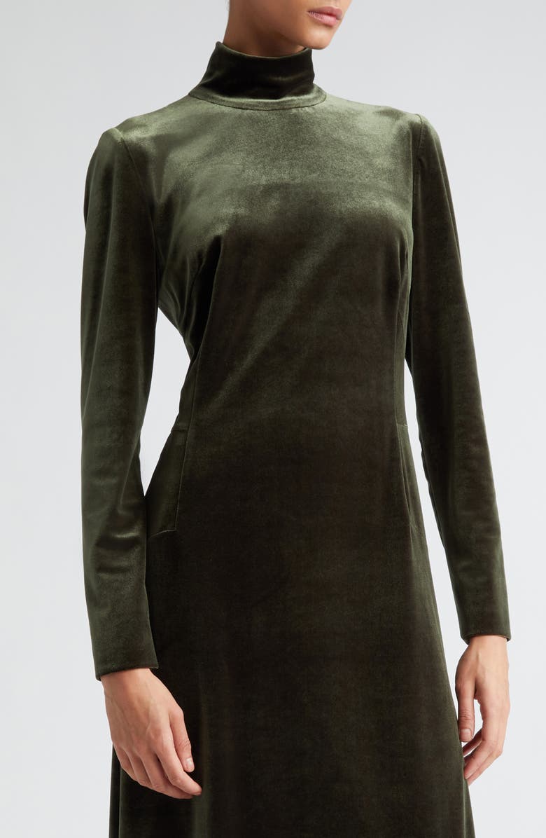 Akris Mock Neck Long Sleeve Fluid Stretch Velvet Gown, Alternate, color, 054 Moss