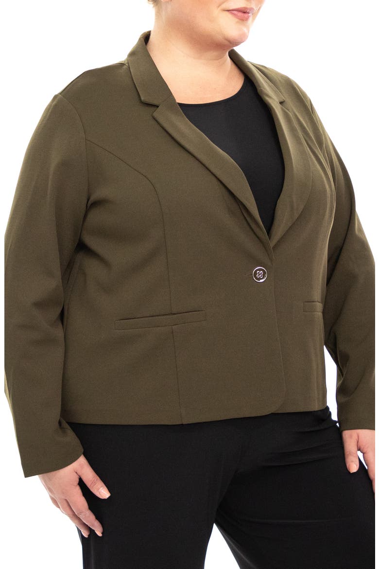 One Button Notch Lapel Crop Blazer, Alternate, color, DARK OLIVE