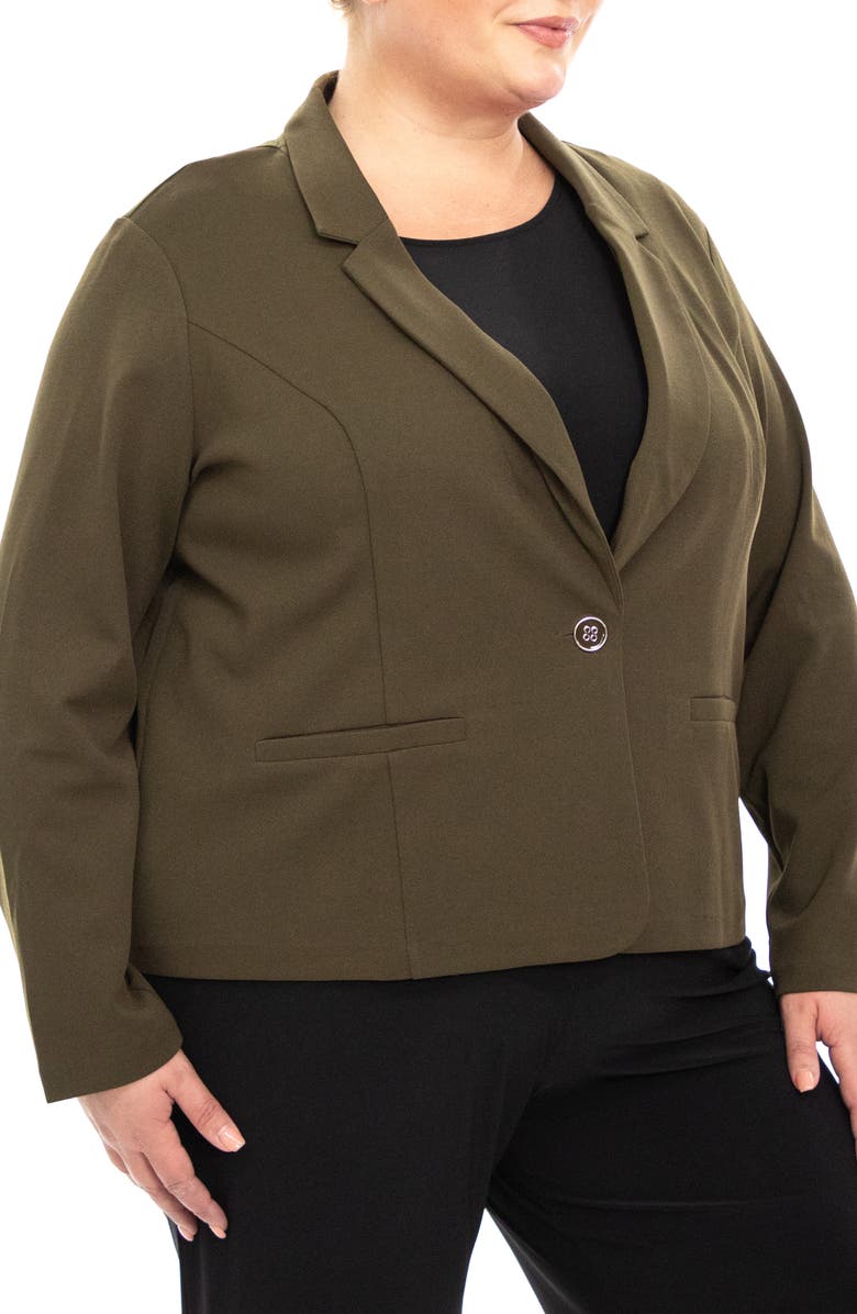 Nina Leonard One Button Notch Lapel Crop Blazer, Alternate, color, Dark Olive