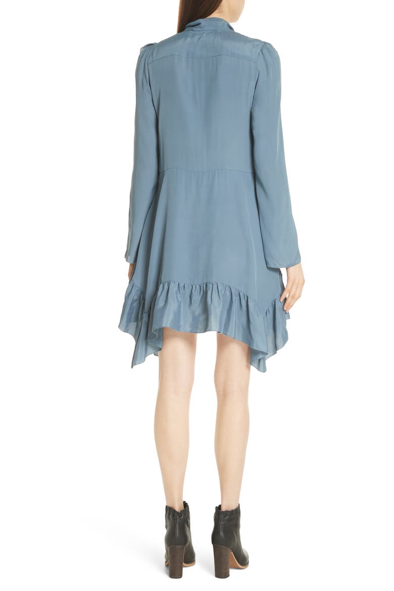 Tie Neck Ruffle Hem Dress, Alternate, color, MIRAGE BLUE