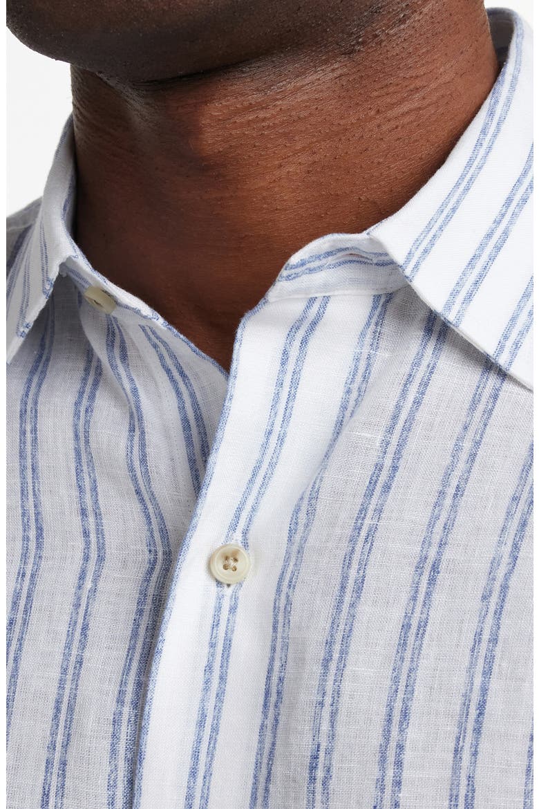 Stripe Short Sleeve Slub Linen Button-Up Shirt, Alternate, color, WHITE/ BLUE