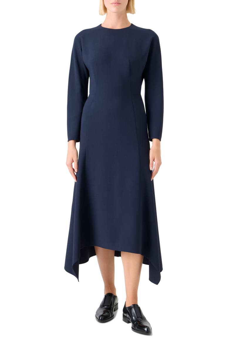 Long Sleeve Wool Blend Midi Dress, Main, color, NAVY