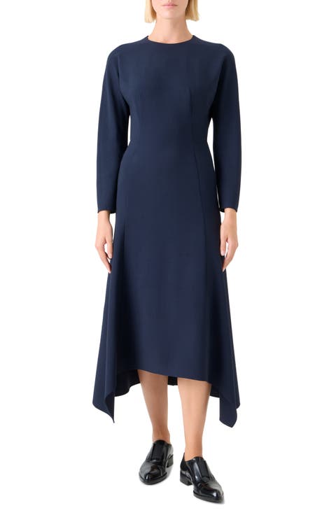 Long Sleeve Wool Blend Midi Dress