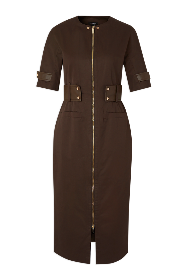 Cotton Utility Midi Dress, Alternate, color, Chocolate