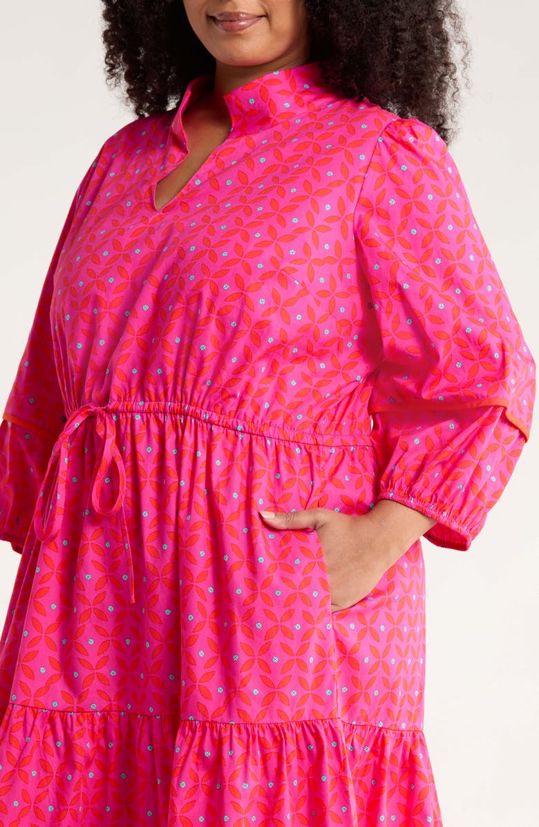 SUGARLIPS Vaila Floral Puff Sleeve Tiered Cotton Dress, Alternate, color, Fuchsia-Red-Multi