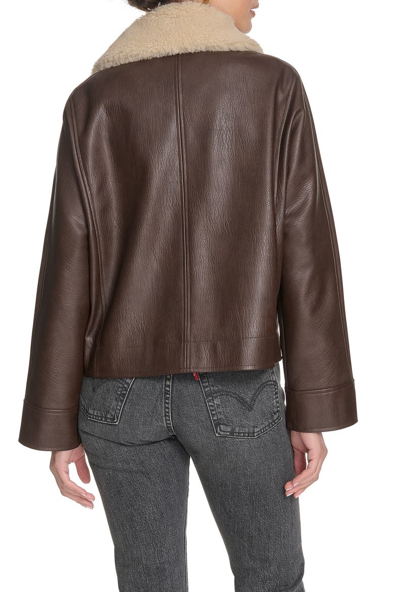 Faux Leather Aviator Jacket with High Pile Fleece Collar, Alternate, color, BROWN/ CREAM