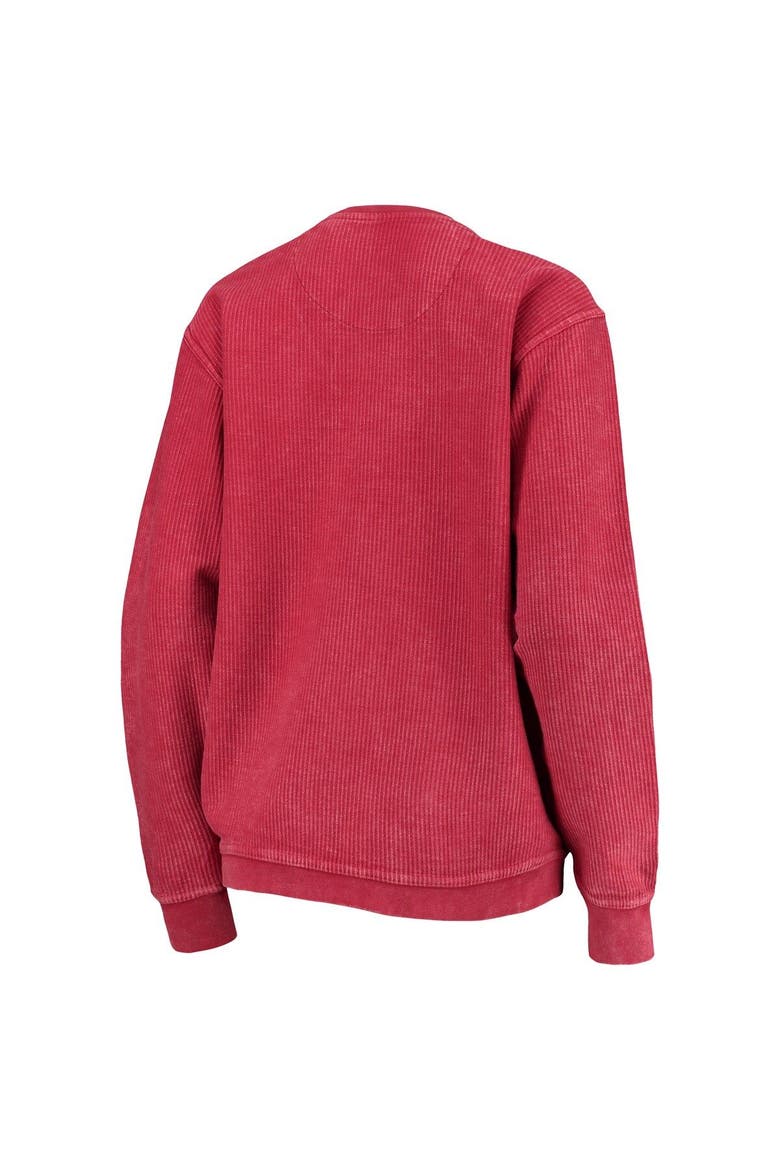 Women's Pressbox Crimson Temple Owls Comfy Cord Vintage Wash Basic Arch Pullover Sweatshirt, Alternate, color, Crimson