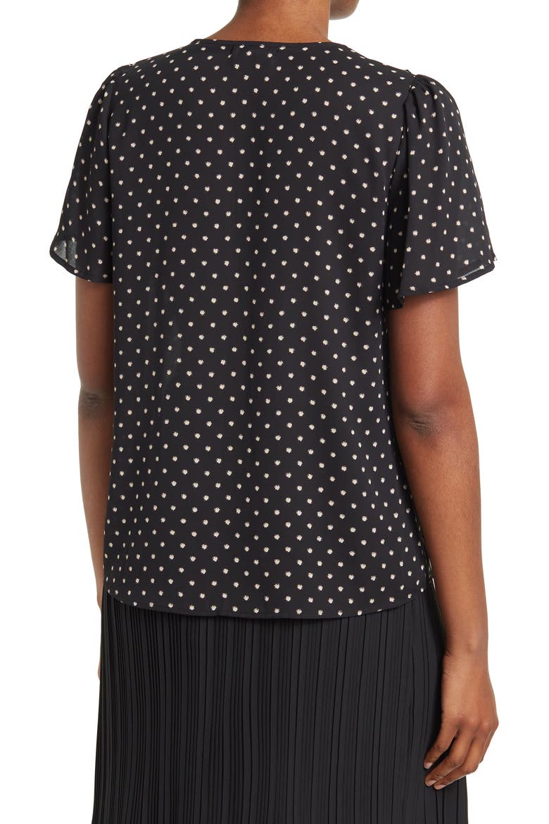 Ruffled V-neck Short Sleeve Blouse, Alternate, color, BLACK IVORY IRREGULAR DOT