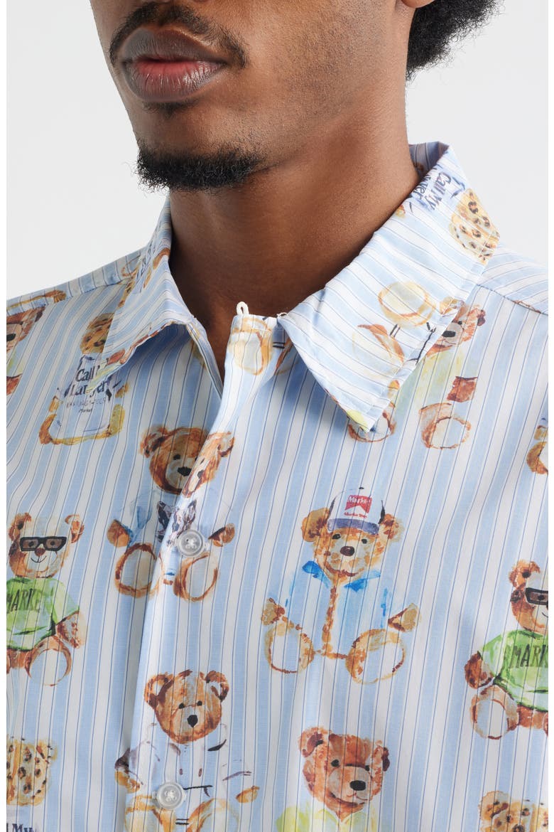 Stripe Teddy Graphic Button-Up Shirt, Alternate, color, BLUE MULTI