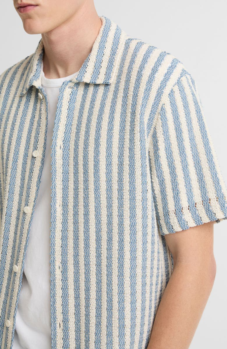 Vince Beach Stripe Cotton-Blend Button-Front Shirt, Alternate, color, Uniform Blue Combo
