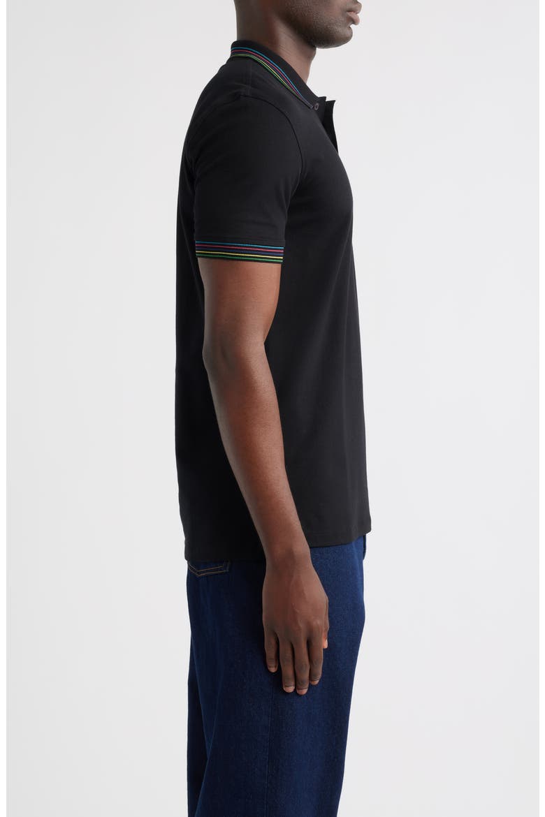 Tipped Stretch Cotton Polo, Alternate, color, BLACK