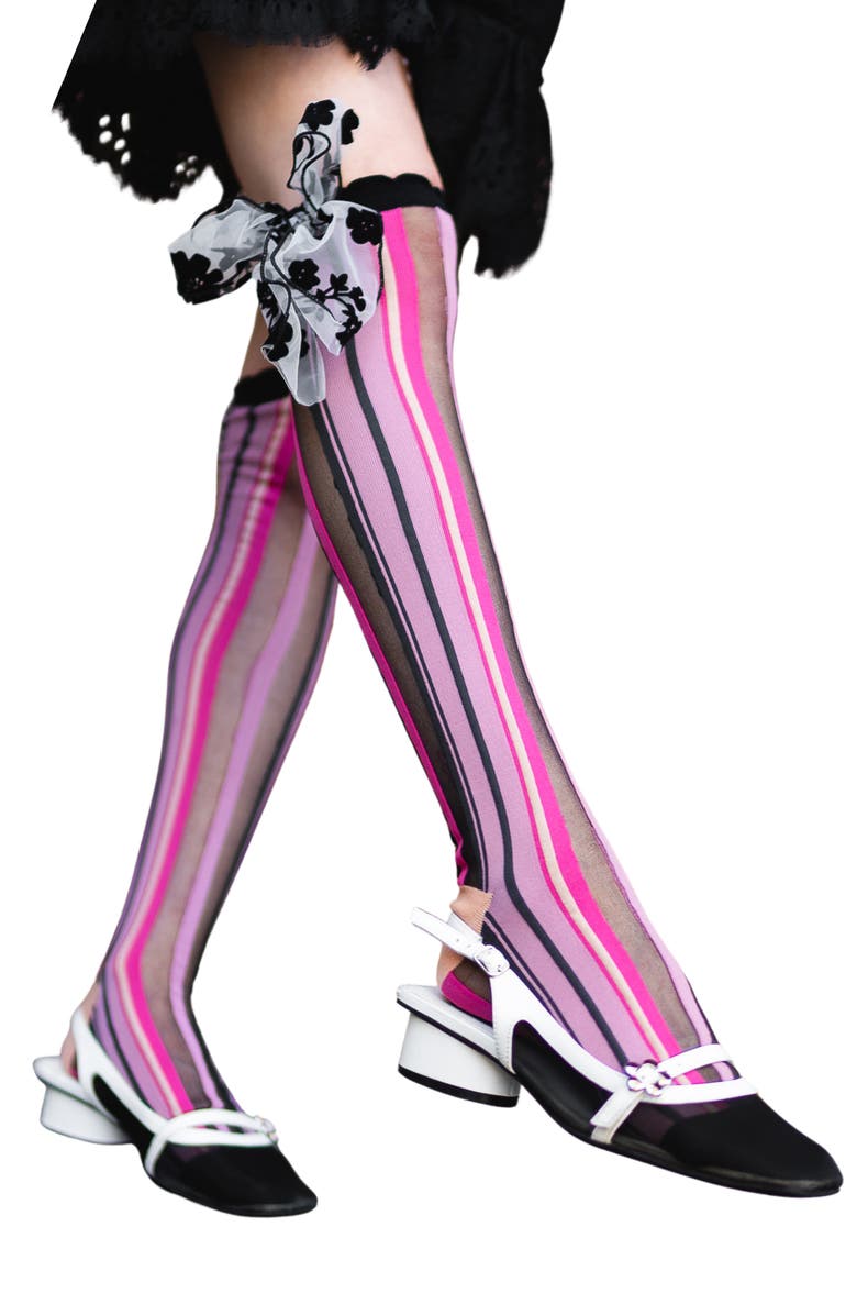 Sock Candy Parisian Stripe Bow Knee High Socks, Main, color, 