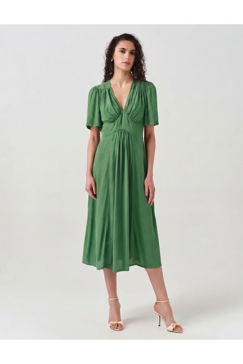 Rosalie Angel Sleeve Crepe Midi Dress, Main, color, Green