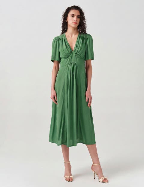 Rosalie Angel Sleeve Crepe Midi Dress