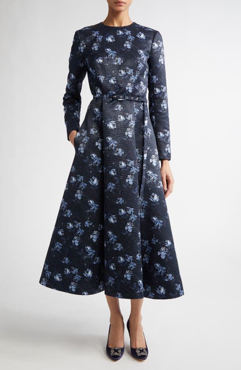 NWT Nordstrom Navy Blue Floral Midi Button Down Dress hotsell