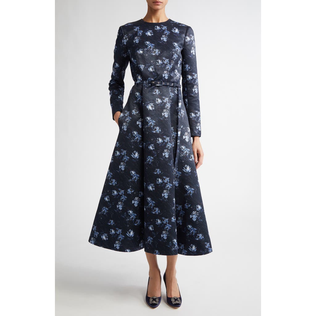 Emilia Wickstead Capucine Floral Taffeta Midi Dress In Ditsy Rose On Navy