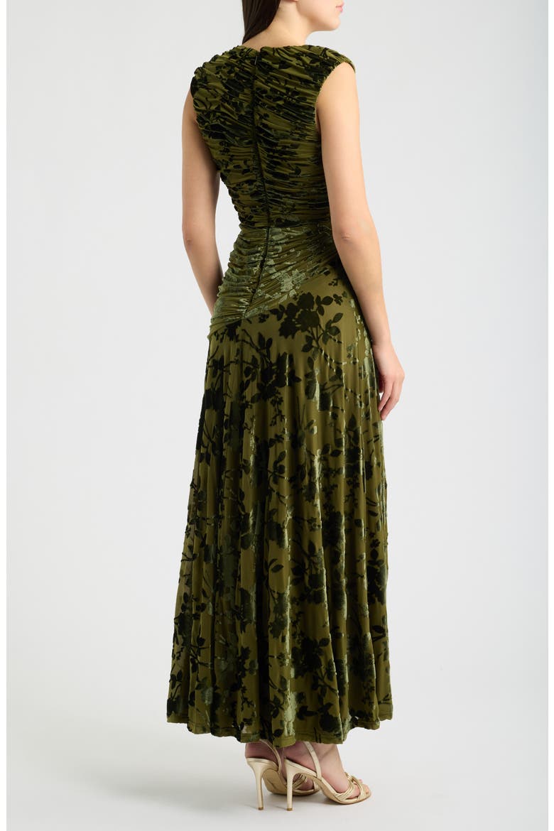 Ester Ruched Velvet Gown, Alternate, color, OLIVE