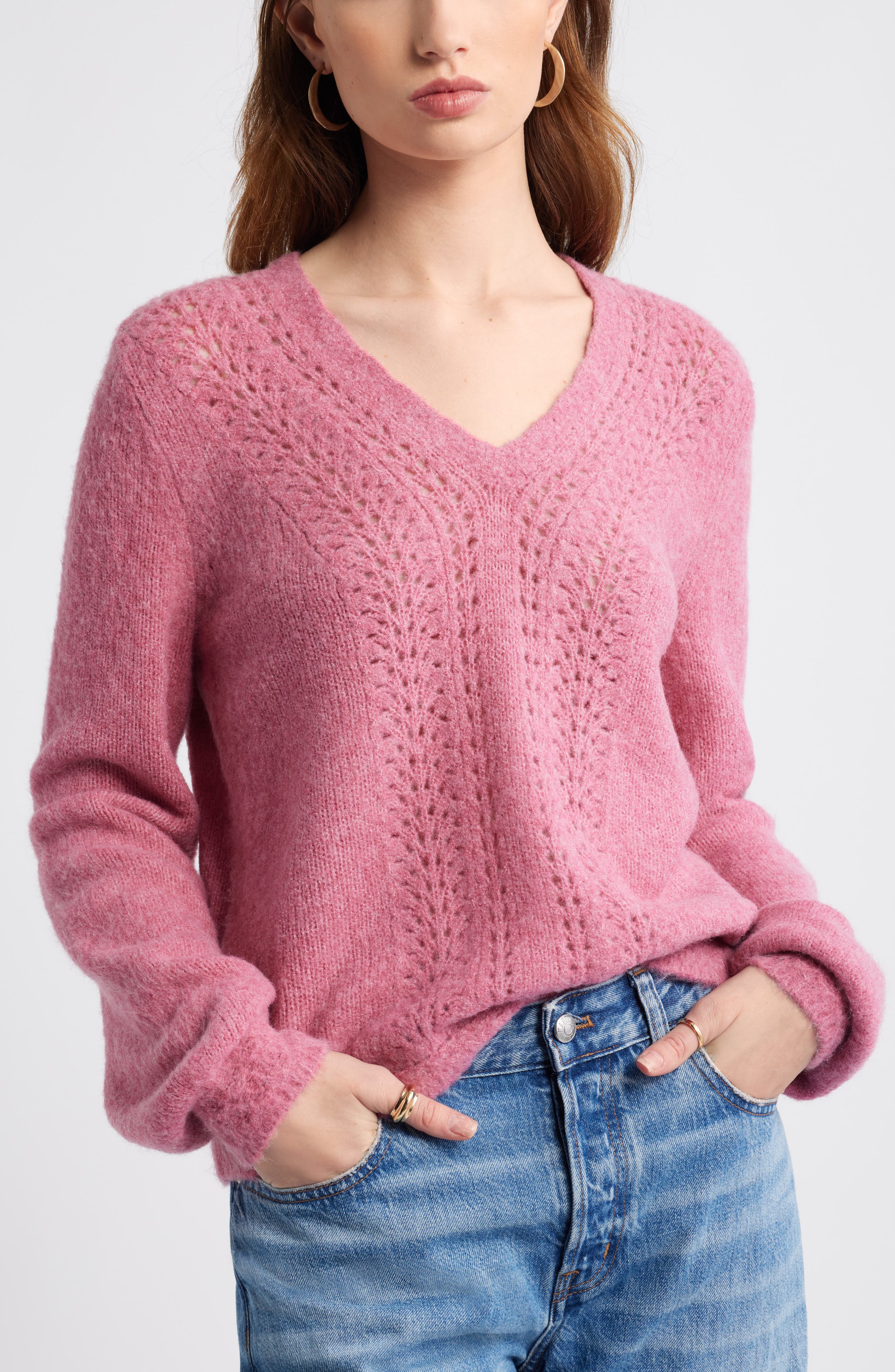 Oversize Pointelle V-Neck Sweater - image 3